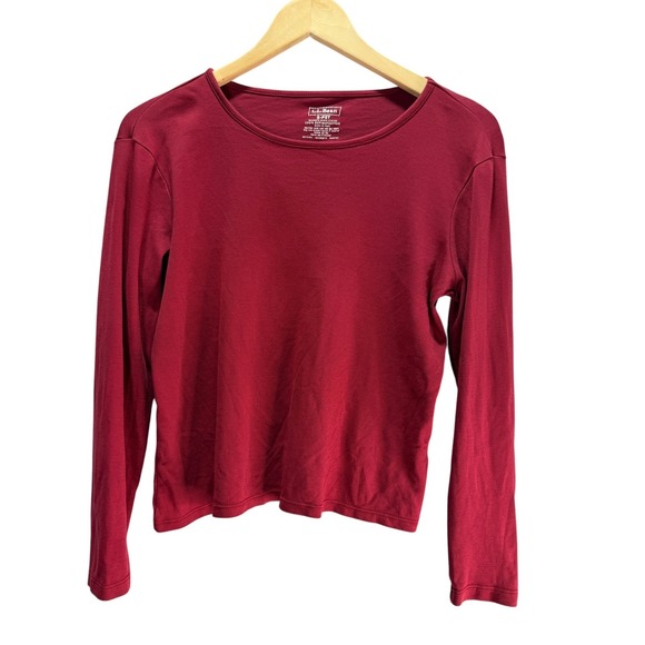 L.L. Bean Tops - LL Bean Long Sleeve Top Womens Small Petite Maroon Round Neck Supima Cotton Tee